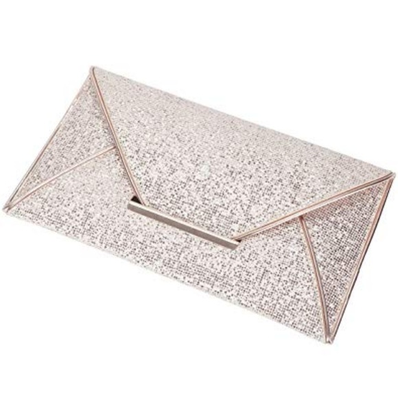 Gold Women's Glitter Envelope Handbag Clutch Purse - Picture 3 of 5